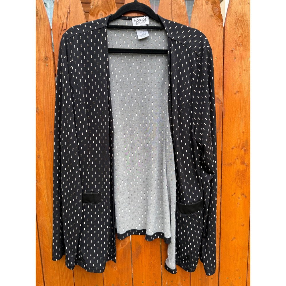 Monroe & Main Black White Geometric Open Front Cardigan Jacket Large L